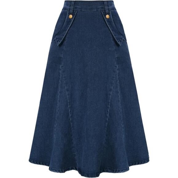 Women's Denim Skirts Elastic High Waist A-Line Blue - Picture 1 of 7